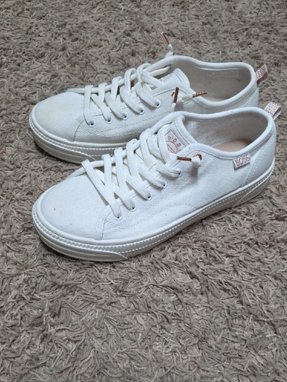 BOBS from Skechers White Canvas Sneakers with Rose Gold Accents